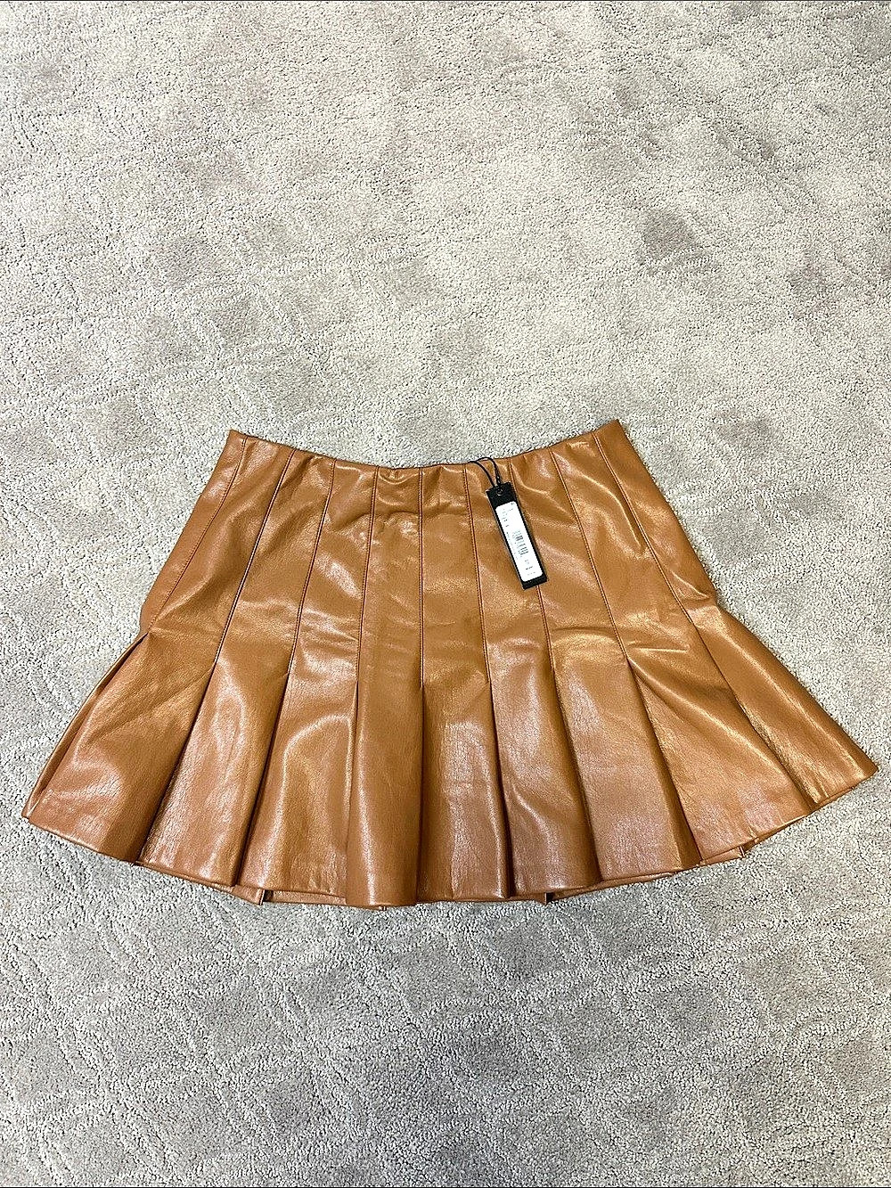 Alice + Olivia Carter Vegan Leather Pleated Mini Skirt Brown Size 12